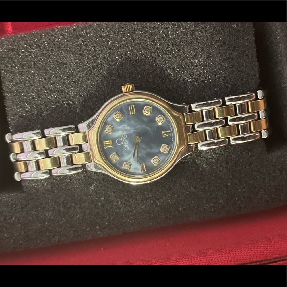 Omega Deville symbol stainless steel and 18k yellow gold 8 diamonds 24mm dial